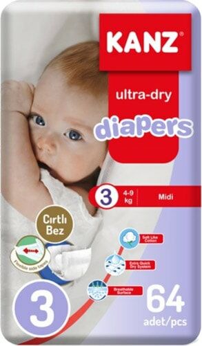 Kanz Klasik Bebek Bezi Midi 3 Numara 64'lü