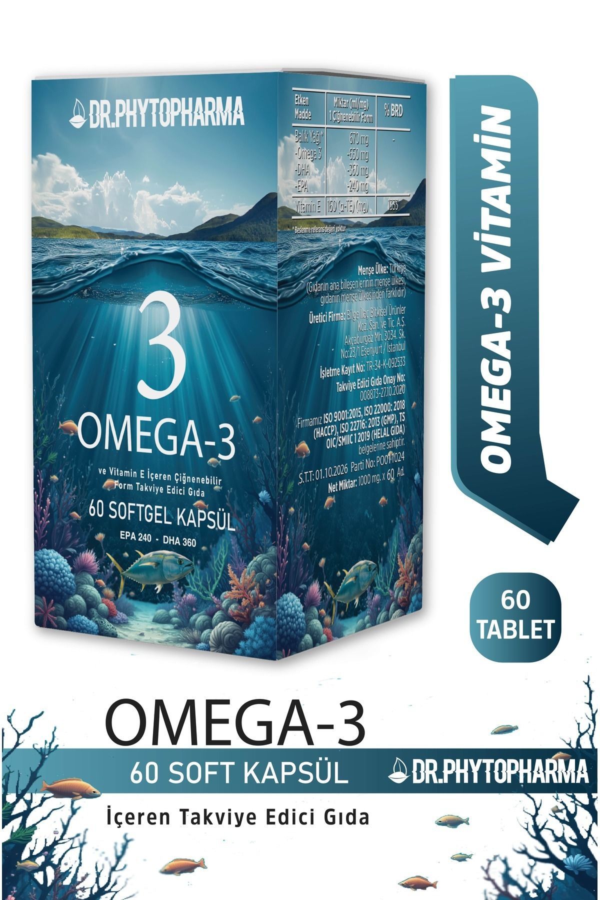 Dr. Phytopharma Omega-3 Epa Dha ve Vitamin E İçeren 1000 mg 60 Adet Çiğnenebilir Soft Jel Kapsül Form