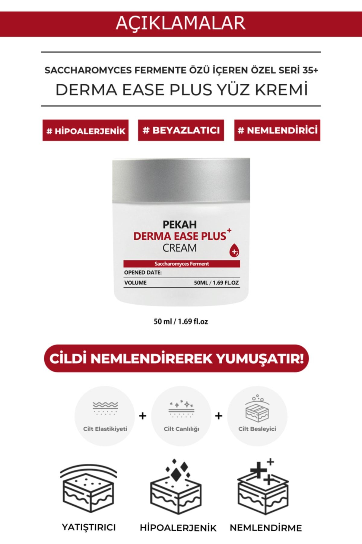 Pekah Saccharomyces Fermente Özü İçeren Özel Seri 35+ Derma Ease Plus Yüz Kremi 50 ml