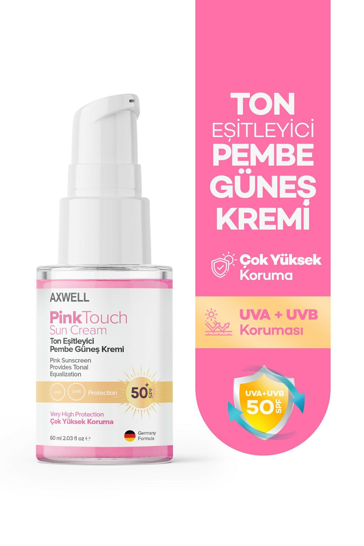 Axwell Pink Ton Eşitleyici Pembe Güneş Kremi SPF50 60 ml
