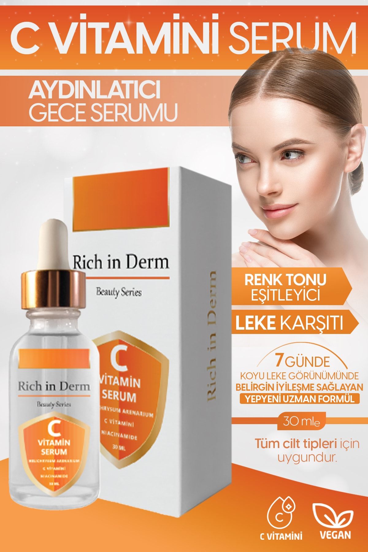 Rich in Derm C Vitamin Serum Aydınlatıcı Renk Tonu Eşitleyici Leke Karşıtı 30 ml