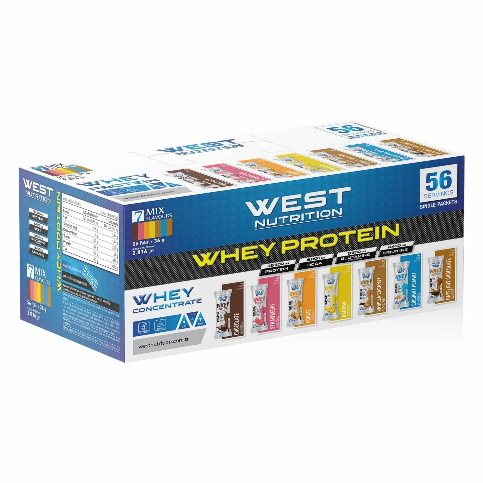 West Nutrition Whey Protein Tozu 56 Servis Saşe - 7 Farklı Aroma