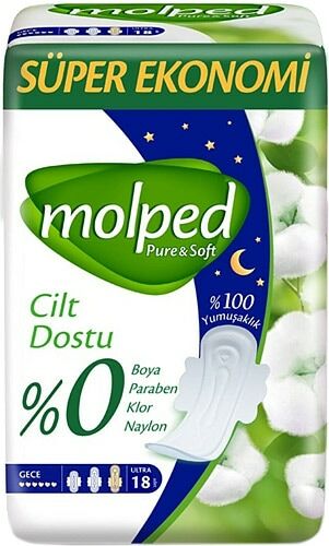 Molped Pure Soft Gece Hijyenik Ped 18'li 6 Adet