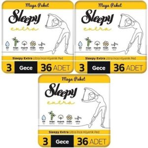 Sleepy Extra Hijyenik Ped Gece 108 Adet Mega Paket 3 x 36