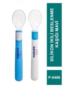 Bambino P-0406 Silikon İkili Beslenme Kaşığı - Mavi