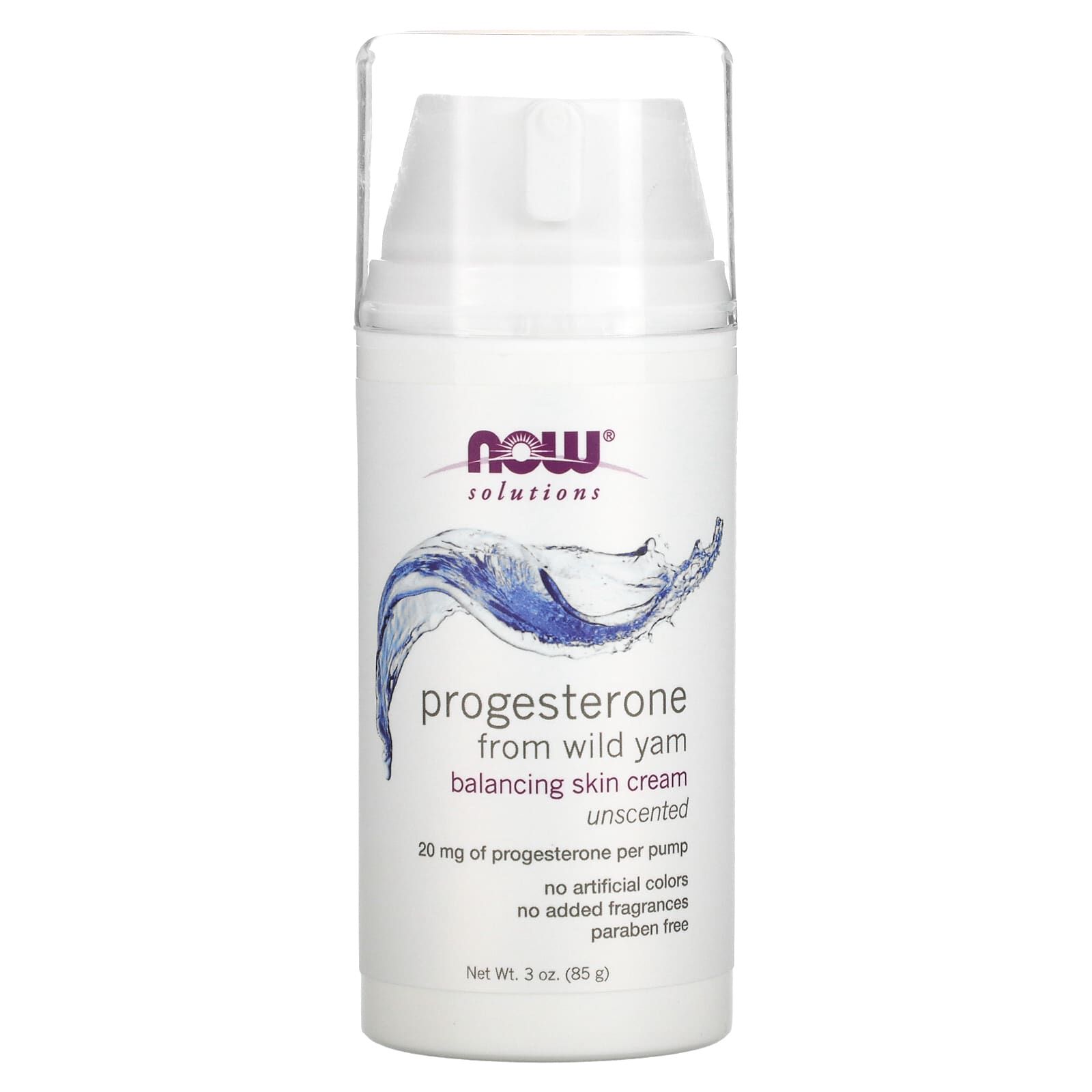 Now Foods Solutions Progesterone From Wild Yam Balancing Skin Cream Unscented 20 mg 3 oz 85 gr