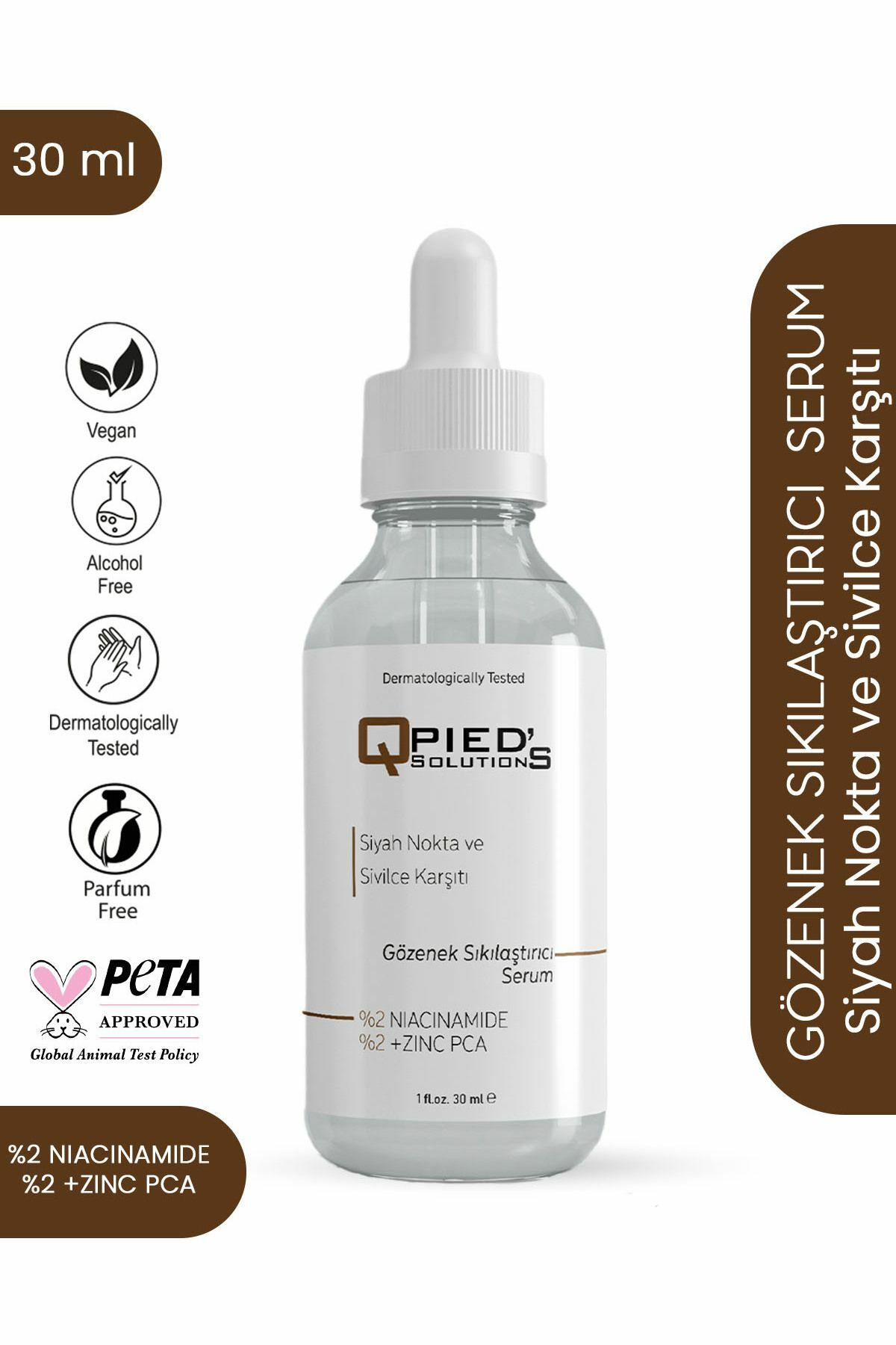 Qpied's Solutions Gözenek Sıkılaştırıcı Siyah Nokta ve Sivilce Karşıtı Niacinamide 2%+Zinc Pc 30 ml