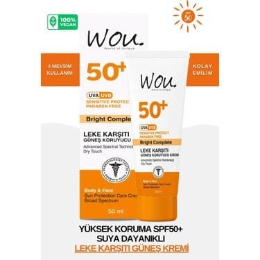 Wou Leke Karşıtı Yüksek Koruma Güneş Kremi SPF50+ 50 ml