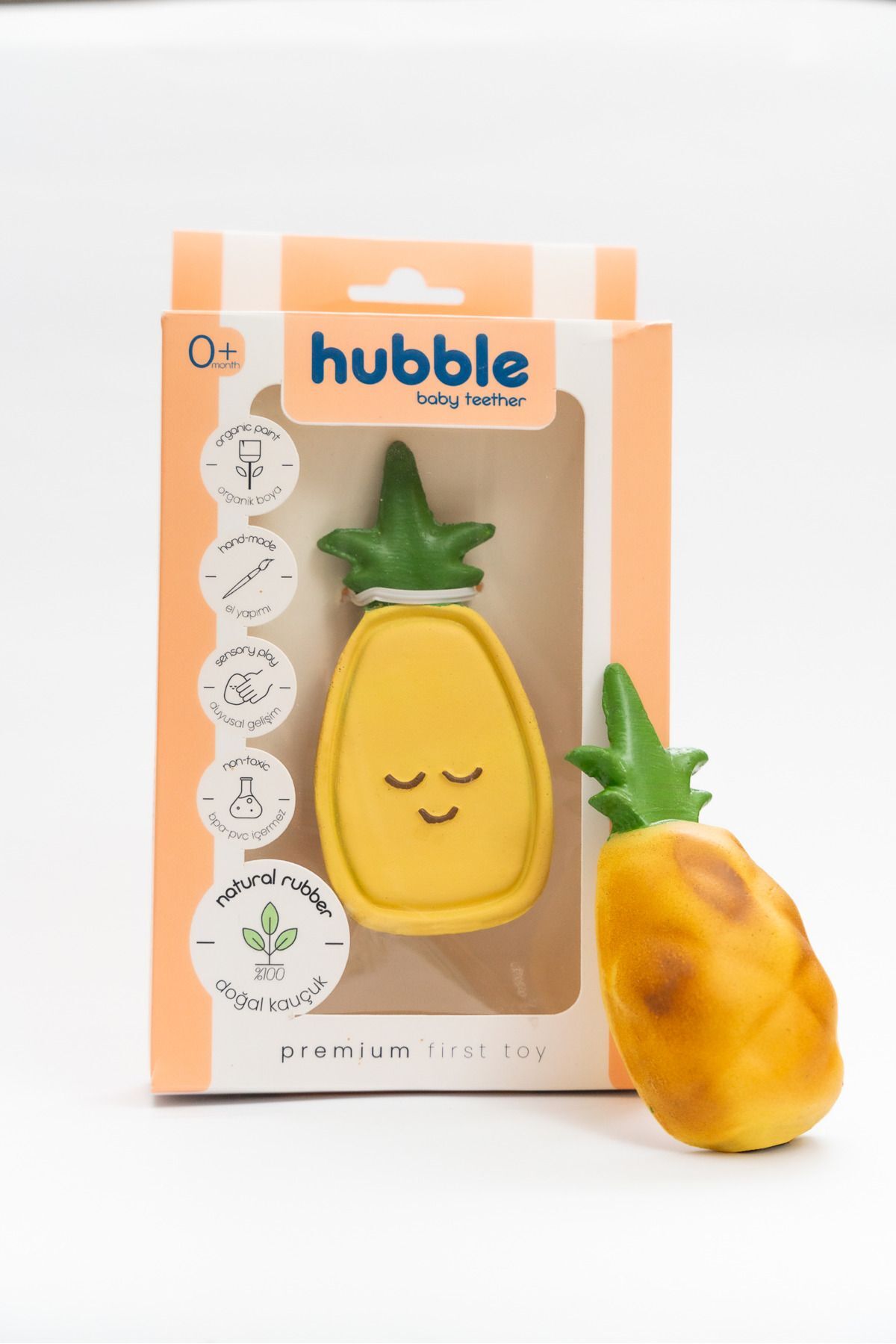 Hubble Doğal Bebek Diş Kaşıyıcı ve Oyuncağı %100 Doğal Kauçuk Ananas
