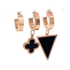 Üçlü Üçgen Yonca Figürlü Çelik Küpe Rose