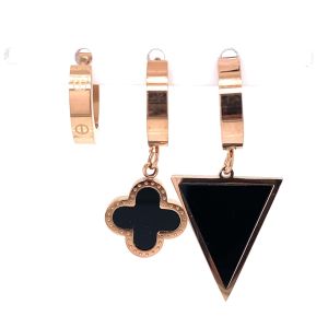 Üçlü Üçgen Yonca Figürlü Çelik Küpe Rose