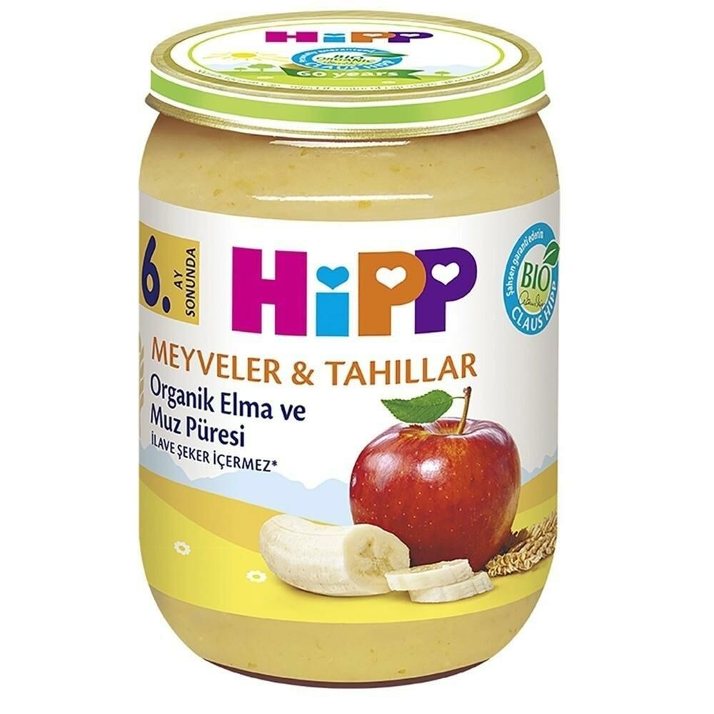 Hipp Kavanoz Maması Organik Elma ve Muz Püresi 190 gr - 12 Adet