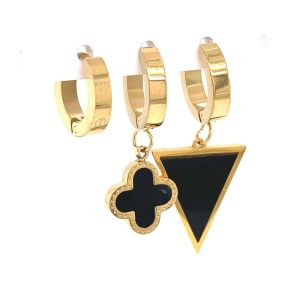 Üçlü Üçgen Yonca Figürlü Çelik Küpe Gold