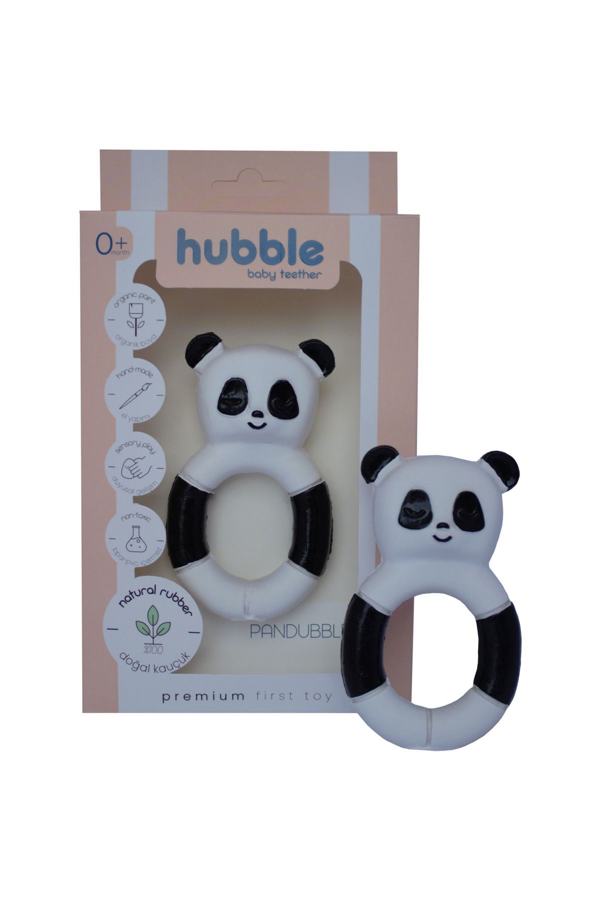 Hubble Doğal Bebek Diş Kaşıyıcı ve Oyuncağı %100 Doğal Kauçuk Panda Halkalı