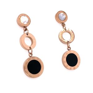 Siyah Beyaz Sedef Taşlı Çelik Küpe Rose