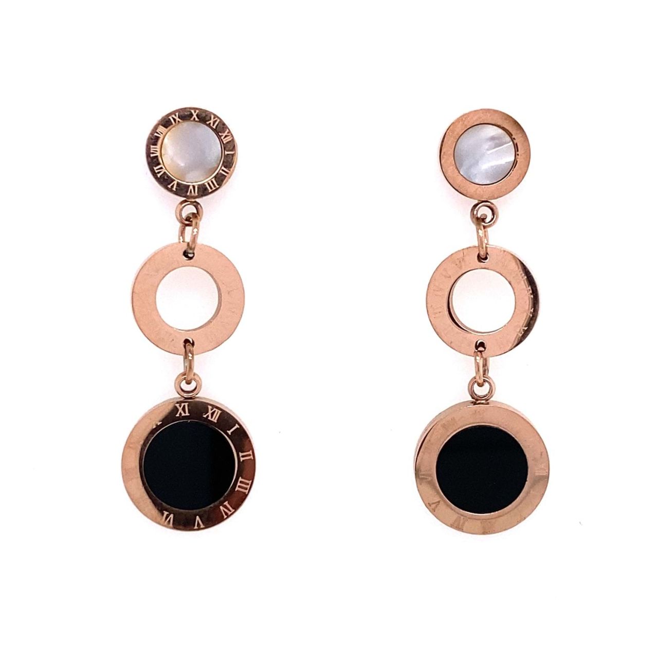 Siyah Beyaz Sedef Taşlı Çelik Küpe Rose