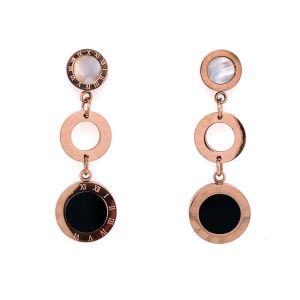 Siyah Beyaz Sedef Taşlı Çelik Küpe Rose