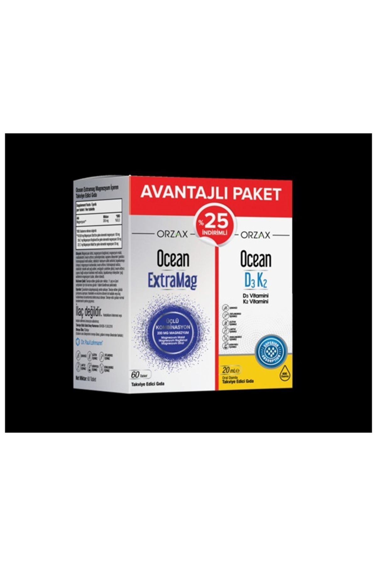 Ocean Extrsmag 60 Tablet +Ocean D3 K2 20 ml - Avantalı Paket %25 İndirimli Kofre