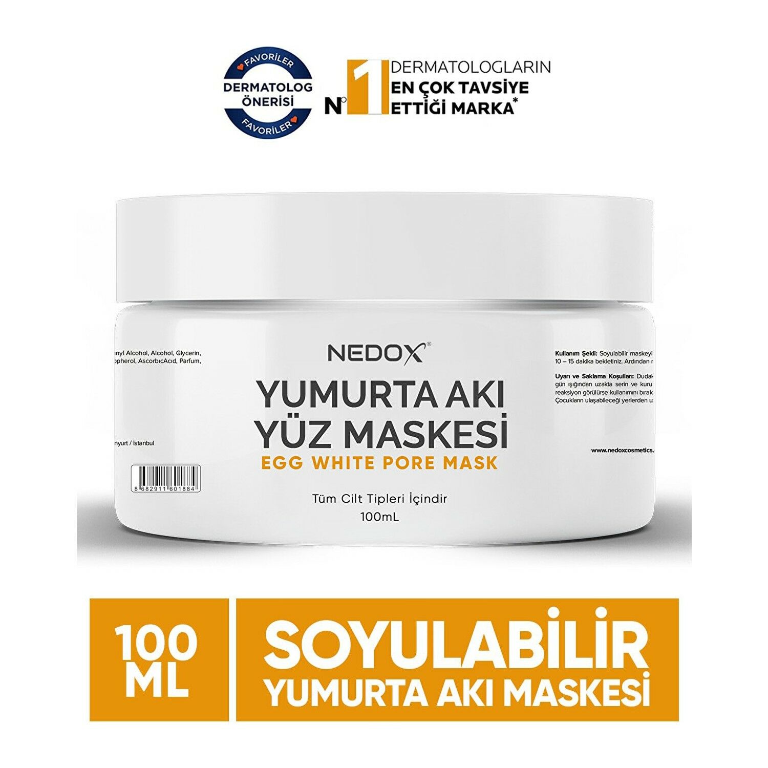 Nedox Soyulabilir Yumurta Akı Maskesi Siyah Nokta Sivilce Karşıtı ve Gözenek Temizleyici 100 ml
