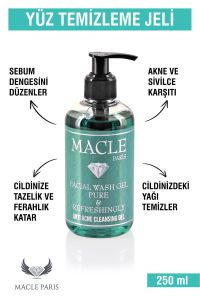Macle Paris Akne ve Sivilce Karşıtı Salisilik Asit Köpüren Yüz Temizleme Arındırma ve Tazeleyici Jeli 250 ml