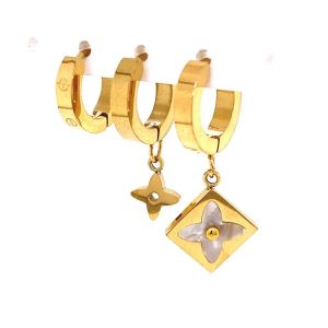 Üçlü Yonca Figürlü Çelik Küpe Gold