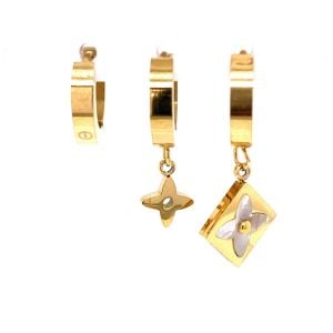 Üçlü Yonca Figürlü Çelik Küpe Gold